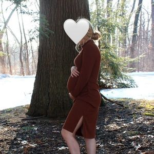 Ribbed Brown Maternity Dress